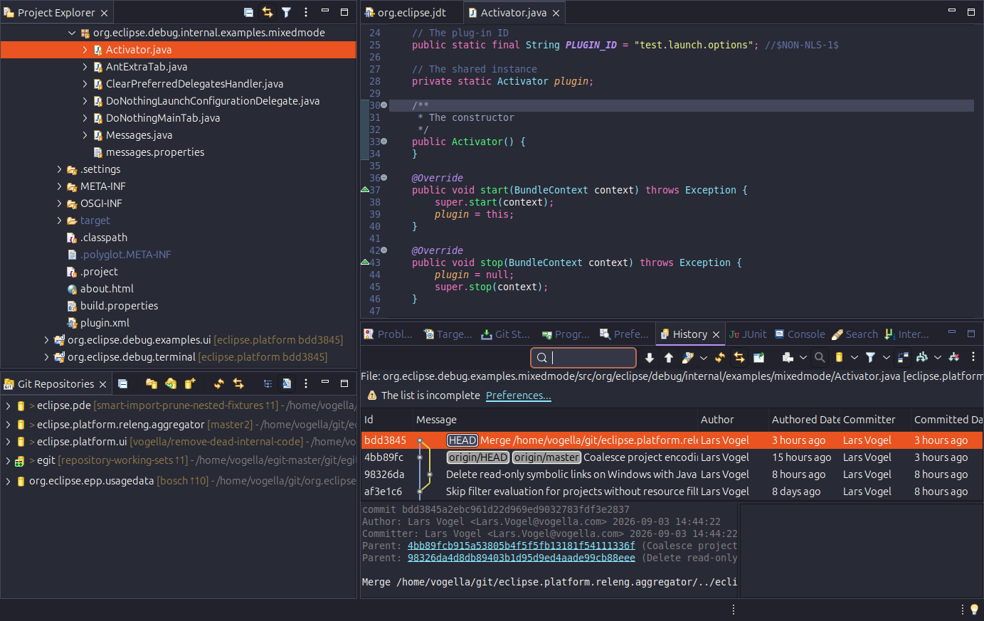 The Eclipse IDE with the Dracula theme