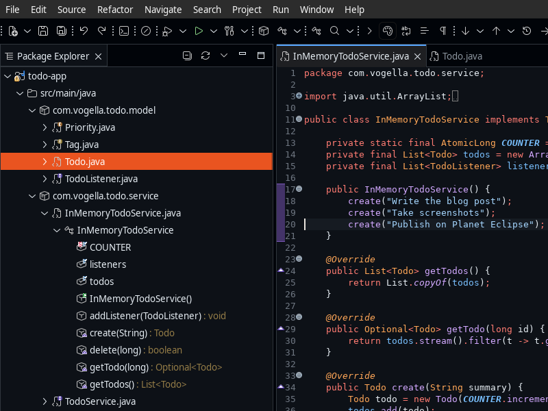 Package Explorer and toolbar with Codicons
