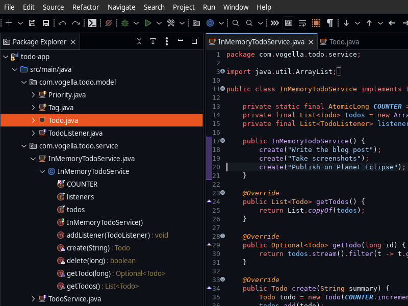 Package Explorer and toolbar with Platform Icons