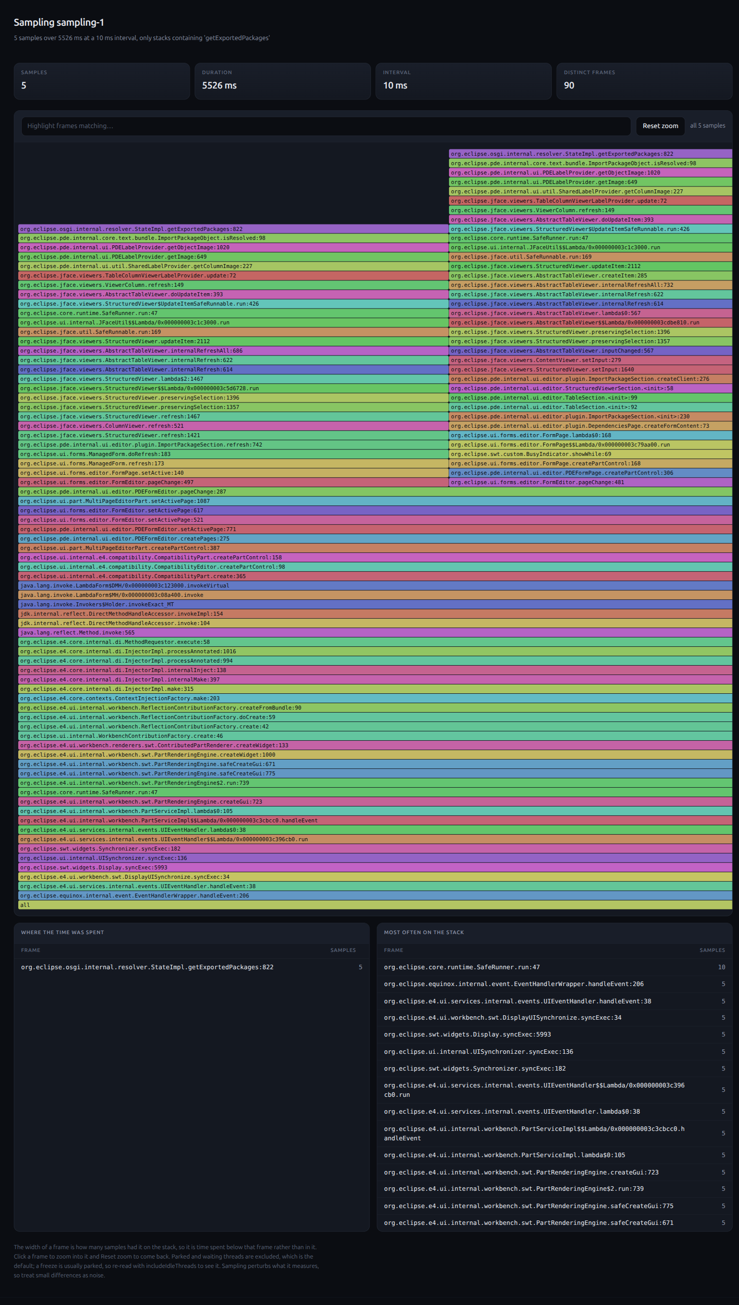 Flame graph of the UI thread samples containing StateImpl.getExportedPackages before the change