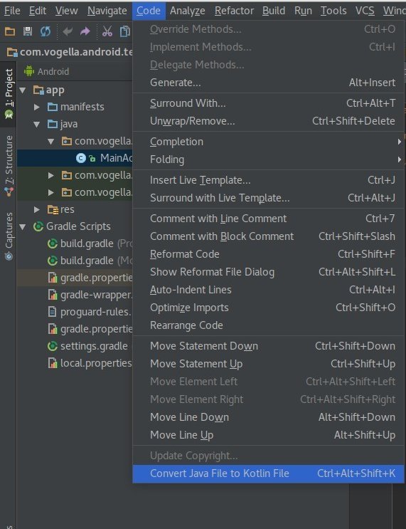 android studio convert kotlin to java