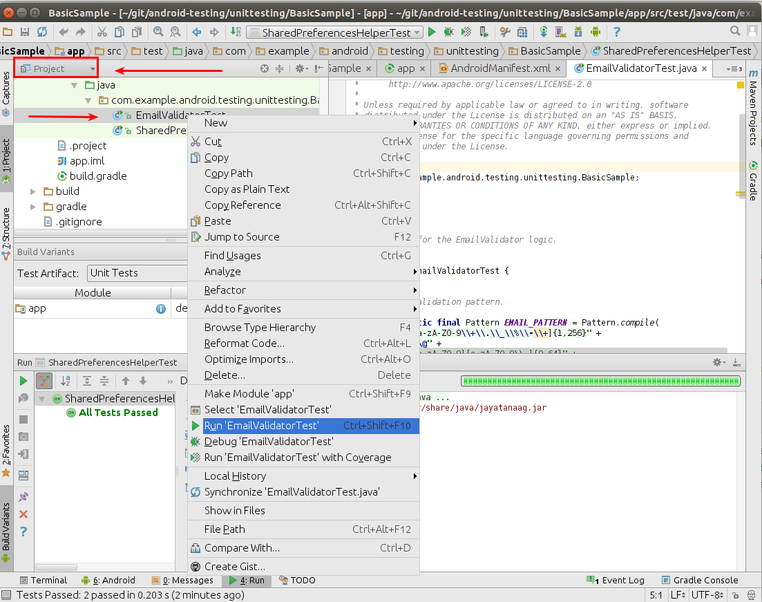 Test in Android Studio