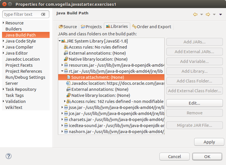 Maintaining the location of the source attachment to an jar