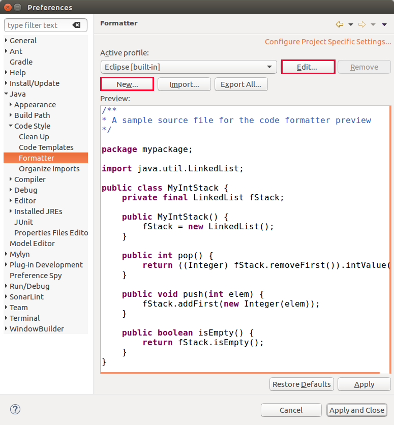 code formatter in eclipse