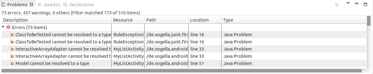 Errors in the problem view