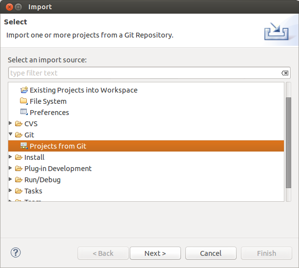 Importing projects via EGit