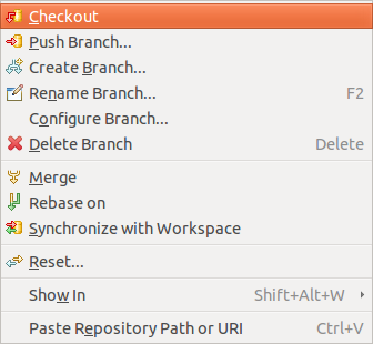 Git repository view context menu