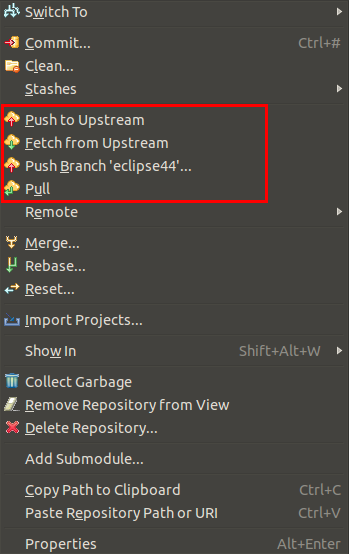 Pull push and fetch dialog