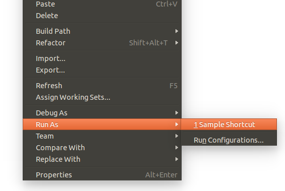 run as sample shortcut