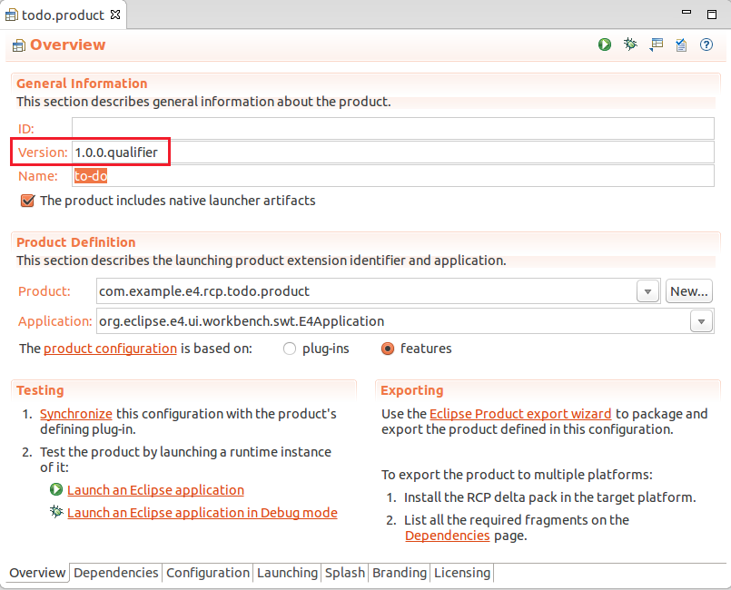 Enter version in the product configuration files