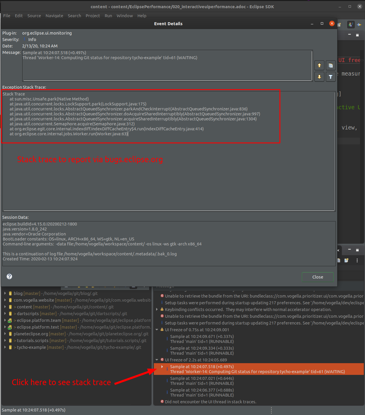 ui freeze stack trace