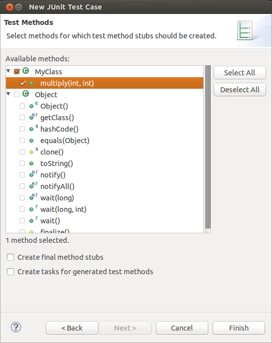 Selecting the methods to test