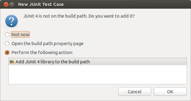 Eclipse prompt for adding JUnit to the project classpath