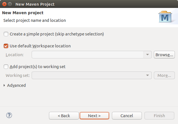 maven project wizard default settings