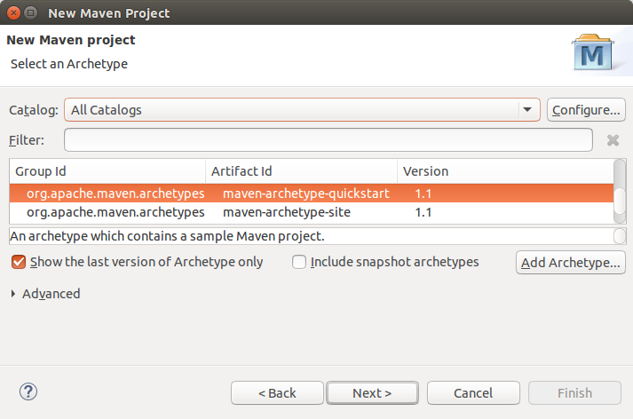 maven project wizard quickstart archetype