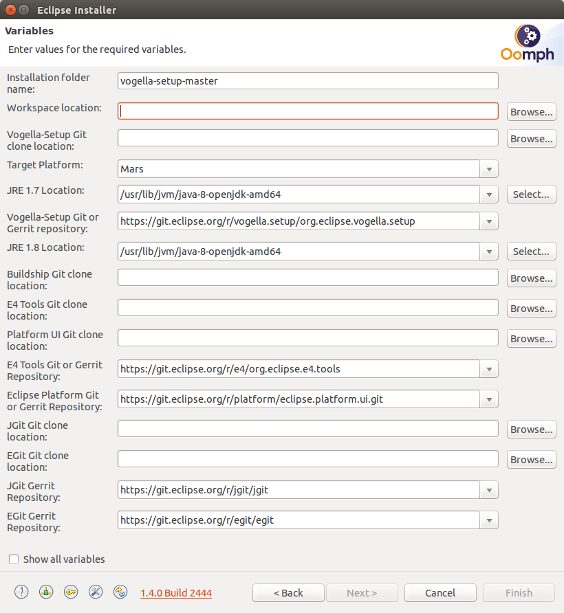 oomph installer variables