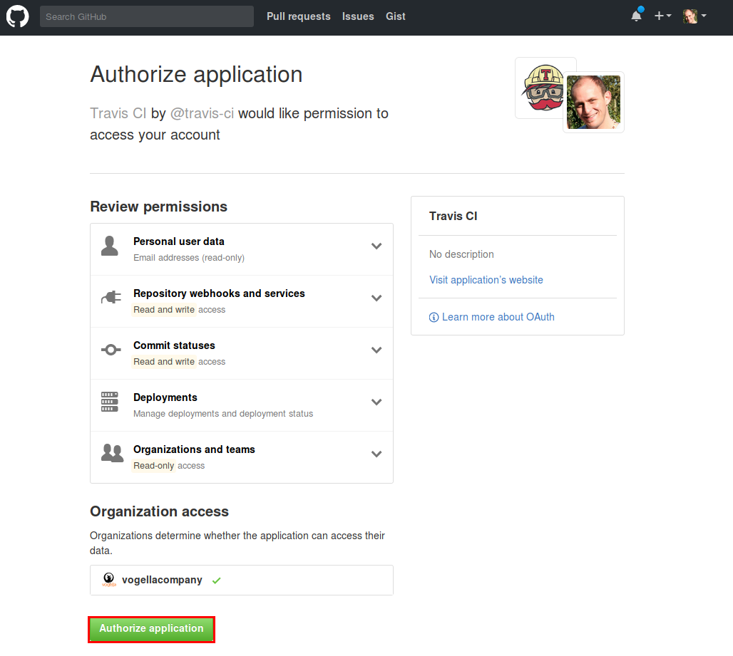 authorize travis ci